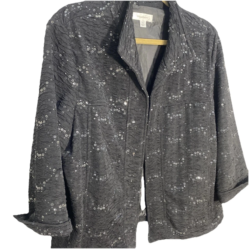 Blazer Dressbarn Mujer X-Grande Negro Lentejuelas Formal Negro Corbata Vacaciones Vegas Foto 3 de 4
