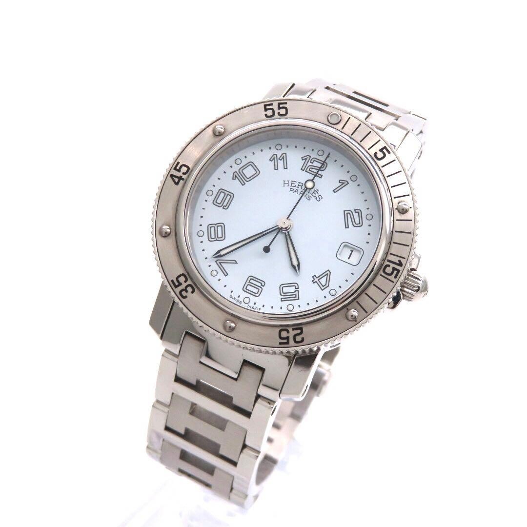 HERMES CL7.710 Clipper Diver Men's Quartz Watch White Dial Rotating Bezel Date image 2