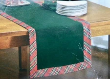 St Nicholas Square Christmas 70" Table Runner Green w/ Shimmery Plaid Border NWT