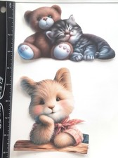 Lot of 2 Tedd Bear Sleeping Kitten Bear Log Bow SINGLE LAYER Embellishments 941