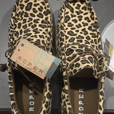 Roper Women's Moccasin Leopard Print Casual Comfort Lace-Up Flat Shoes