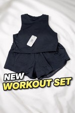 Girls 2Pc Athletic Outfit Set Tank Top Shorts Black Size L NWT