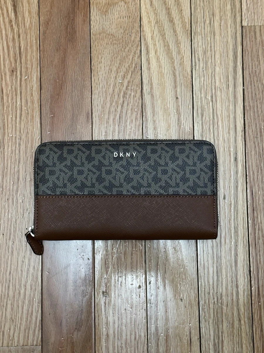 Portefeuille DKNY En Cuir Véritable Marron – Grand Modèle, Avec Fermeture éclair, Occasion En Excellent état