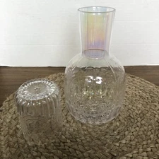 Tumble Up Water Carafe and Glass Set Clear Iridescent Kitchen Bedroom Bathroom