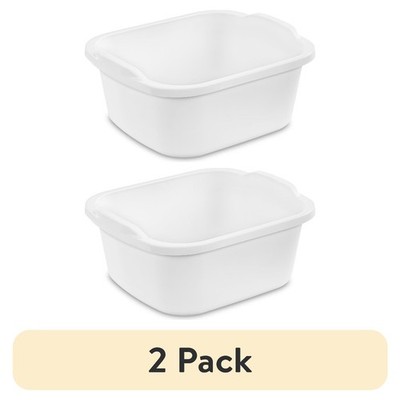Multi-Purpose Plastic Dishpan Wash Tub for Kitchen Sink 12 Quart White 2 Pack