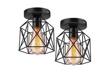 Licperron Hallway Light Fixtures Semi Flush Ceiling Mount E27 Retro Black 2 Pack