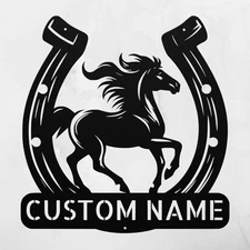 Personalized Horse Portrait Metal Wall Art Sign Custom Home Stable Decor Signs