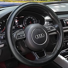 Heavy Duty Pure Cowhide Steering Wheel Cover, Black Genuine Leather BLACK-1