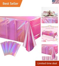 4 Pack Iridescent Pink Plastic Tablecloths, Shiny Disposable Laser Rectangle ...