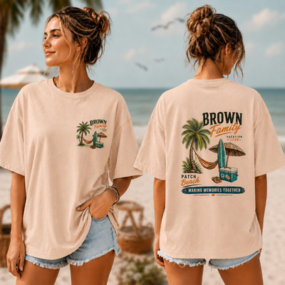 Personalisiertes Shirt Familienurlaub Strandreise, individueller Strandname Urlaub