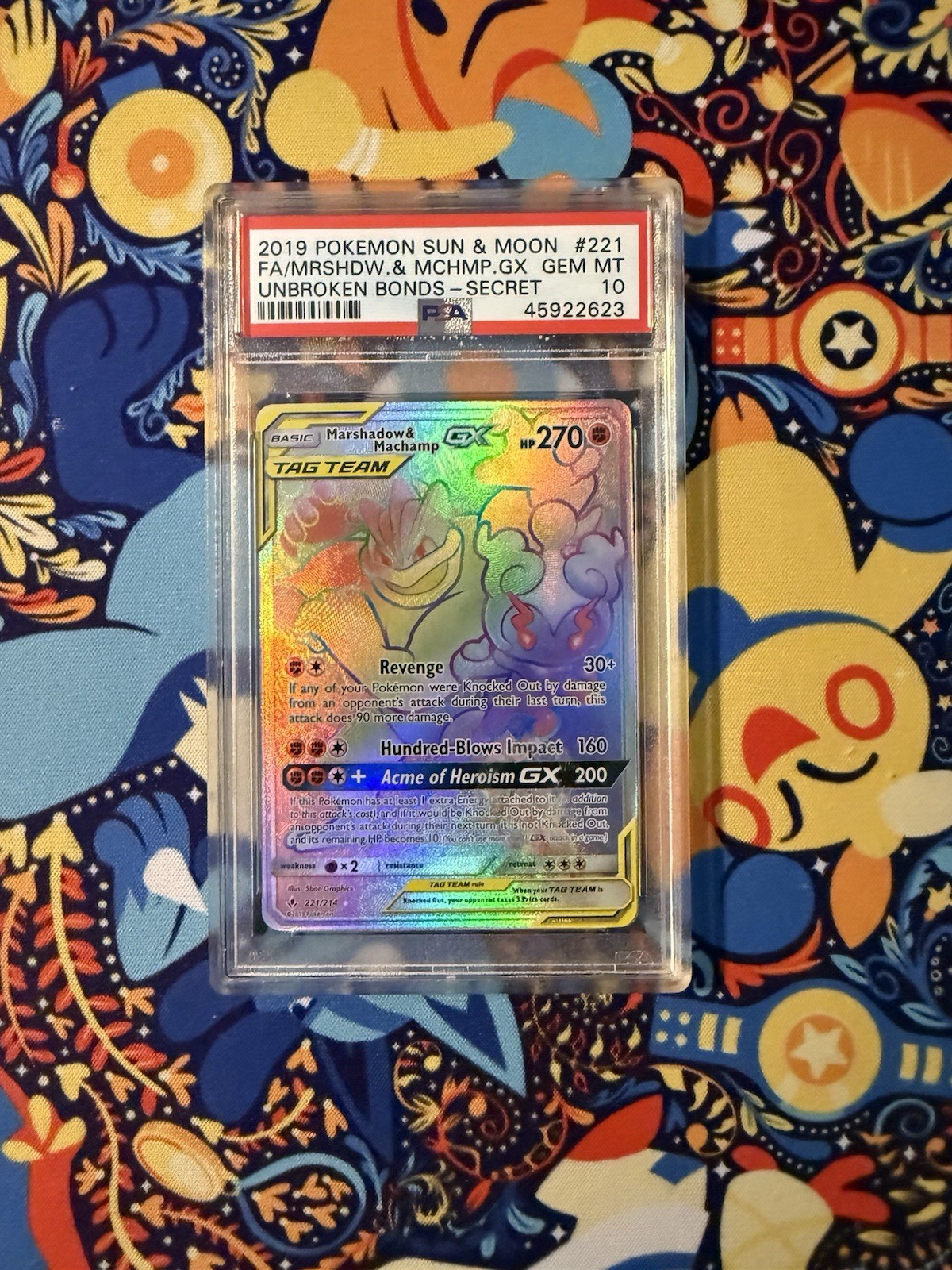 PSA 10 Marshadow & Machamp GX 221/214 Rainbow Rare Secret Rare Unbroken Bonds