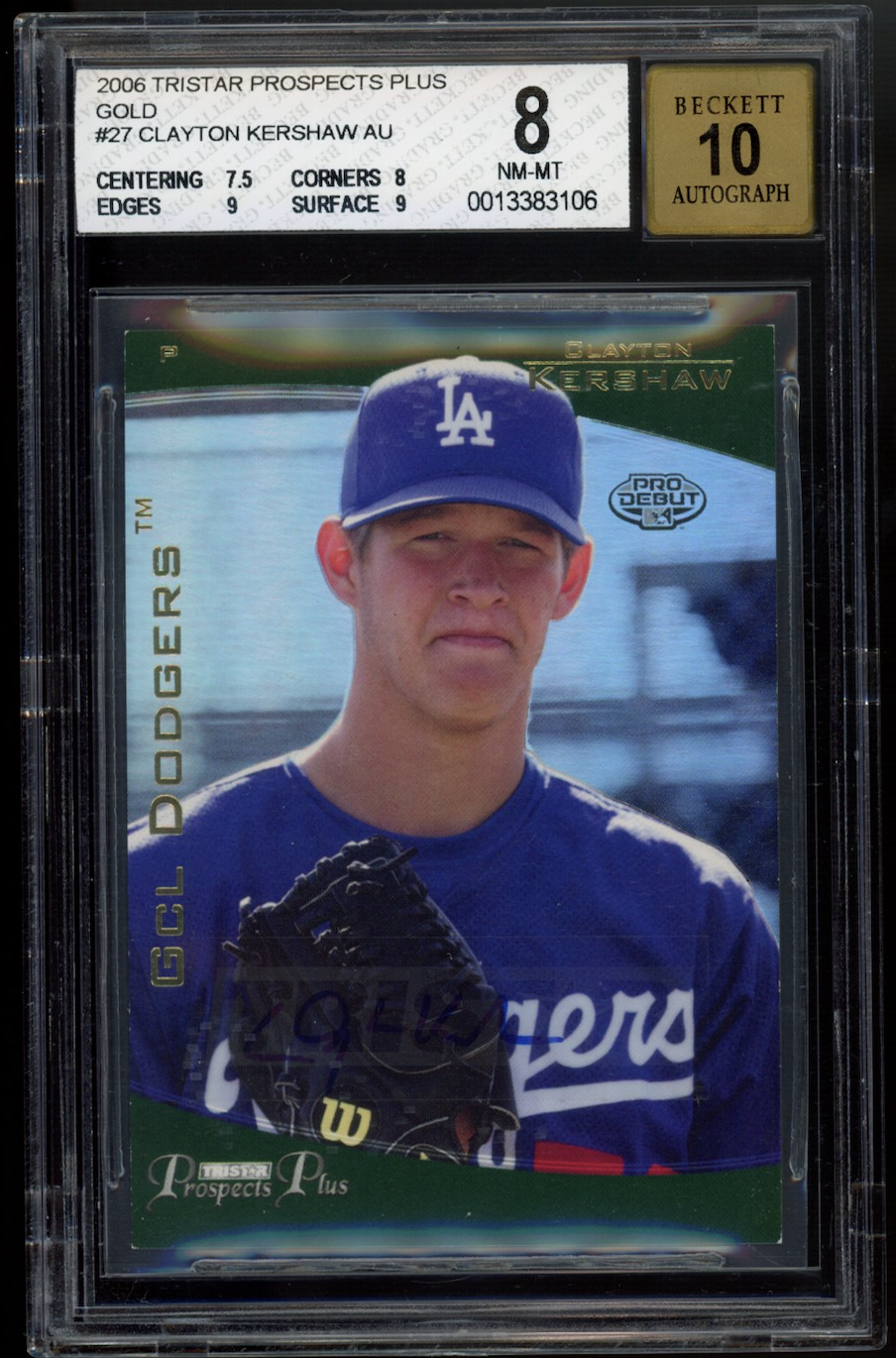 Clayton Kershaw Los Angeles Dodgers 2006 TRISTAR Prospects Plus Gold Auto /50 Rookie #27 BGS 8 