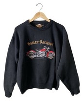 Harley-Davidson Vintage 90s Men Motorcycle Embroidered Black Crewneck Sweater L