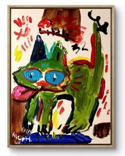 Original Art Little Cat 14x11 Expressionism Acrylic Abstract Canvas
