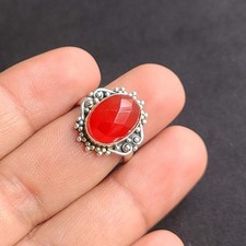 Natural Red Onyx 925 Solid Sterling Silver Handmade Beautiful Fine Ring Size 7.5