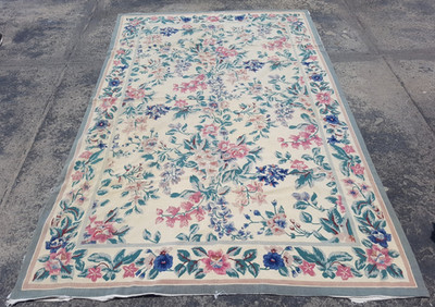 Vintage Französischer Blumen Nadelspitze Handarbeit Mehrfarbig Teppich Wollteppich 260x168 cm
