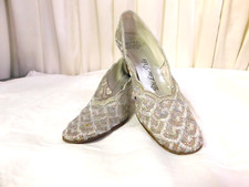Vintage Pastel Silver De Liso Debs Pumps Shoes Size 5 1/2 B Scalloped Edge