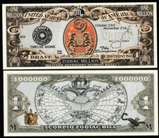 Zodiac Scorpio Million Dollar Bill, The Scorpion - Lot of 2 Bills