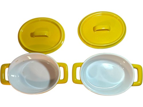 2 Pier 1 imports Stoneware Covered Mini Casserole Yellow Mini Dish Ramekin - Picture 4 of 5