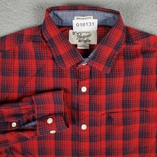 Penguin Munsingwear Shirt Mens Small Red Blue Plaid Slim Fit Button Up