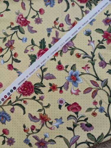 Stanley King Upholstery Fabric Remnant Floral on Yellow 1.25 yards