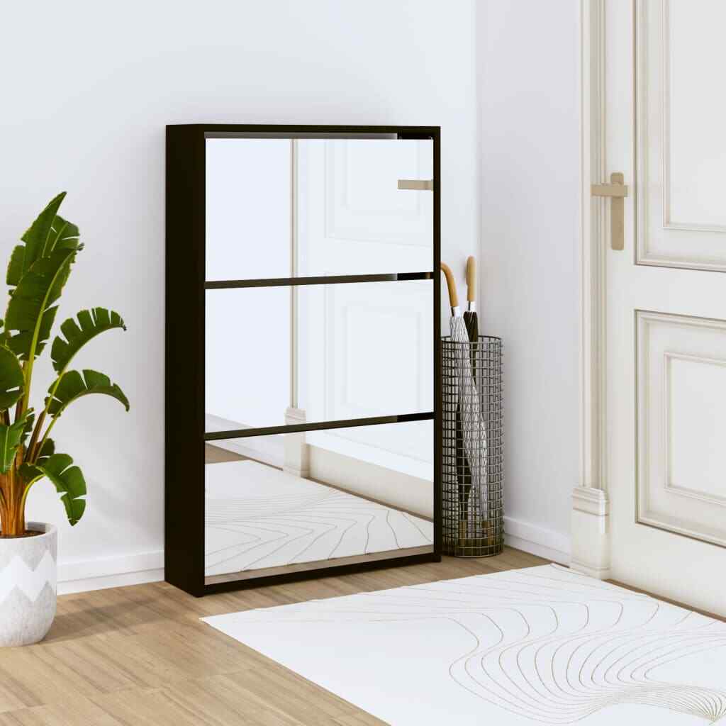 Mueble zapatero con espejo 3 niveles negro 63x17x102,5 J1Y1
