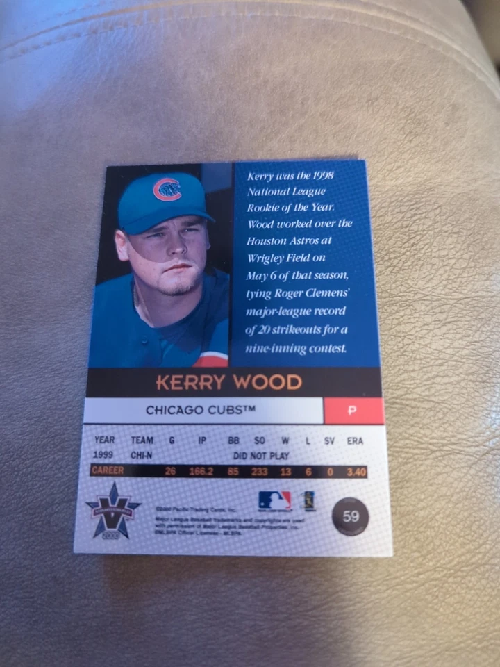 2000 Pacific Vanguard Kerry Wood #59 Chicago Cubs - Image 2 of 2