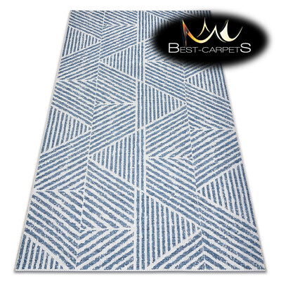 Pflegeleichter SISALTEPPICH 'COLOR' praktisch Zickzack BEIGE / BLAU hochwertig