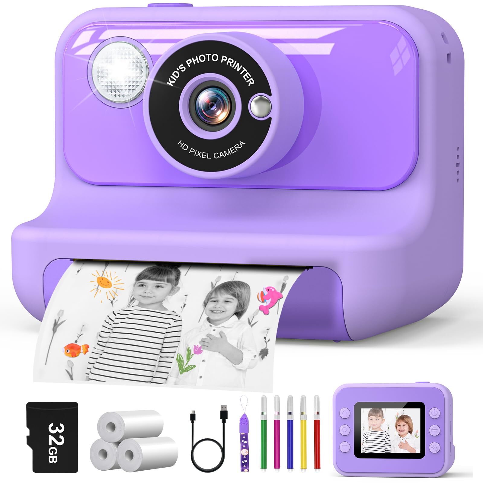 Kids Camera Instant Print, 2.4'' Instant Camera for Kids, 1080P Kids-image