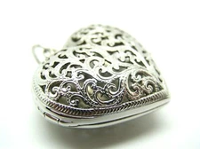 Kaedesigns Genuine 9ct 9K White Gold Huge Heavy Filigree Heart Pendant Locket