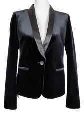 NWOT James Jeans Womens M Black Velvet 1-Button Tuxedo Jacket w/Satin Lapels
