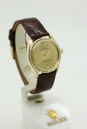 Vintage Men Rolex Oyster Perpetual 6569 34mm Champagne Spaceship Dial 14KY #W18 - Picture 4 of 12