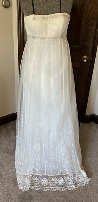 Pronovias Off-White Empire waist Strapless Belted Wedding Dress 8 or 10 beaded