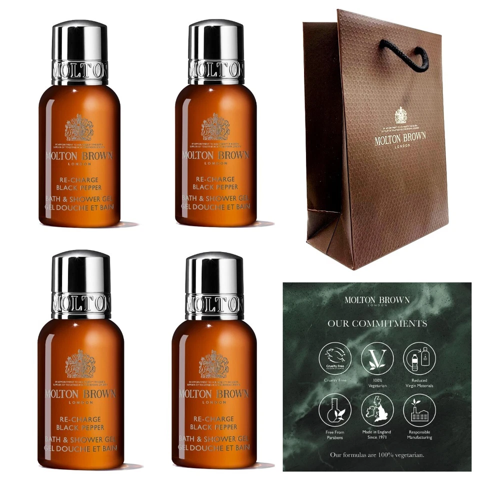 Molton Brown Re-charge Black Pepper Bath & Shower Gel (4 x 50ml Bottles) 200ml