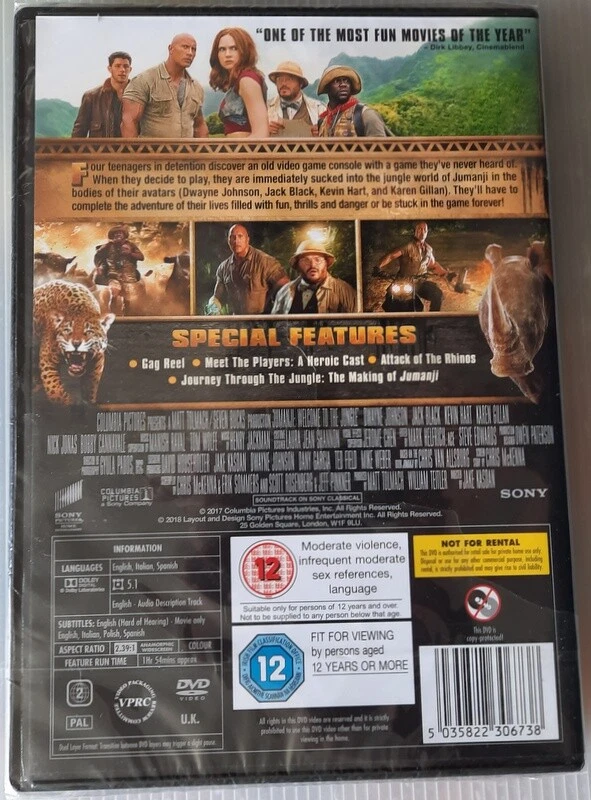 JUMANJI WELCOME TO THE JUNGLE - DWAYNE JOHNSON, JACK BLACK DVD - REGION 2 - NEW - Image 2 of 2