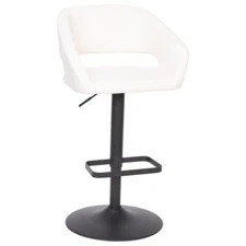 Contemporary White Vinyl Adjustable Height Mid Back Barstool with Black Base