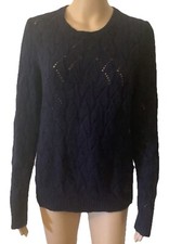 Loft Sweater Crochet Long Sleeve knitted size L Slim Blue Pullover Crewneck
