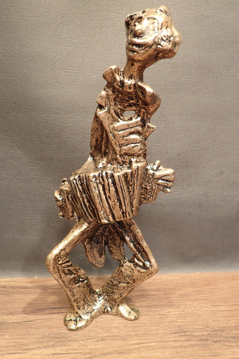 Vintage Modernist Bronze Sculpture of Clown signed jerer ? 11