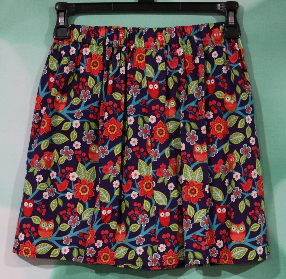 Falda cintura elástica floral y búhos hechos a mano talla 7-8 para niñas Foto 3 de 3