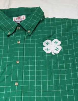 Adult 2XL Windowpane Check Green  Oklahoma 4-H Stock Show Shirt Meets OYE Reqs