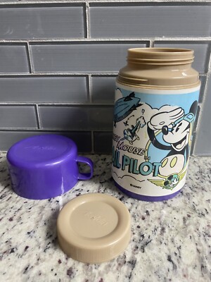 Vintage Disney Mickey Mouse In The Mail Pilot Aladdin Thermos
