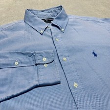 Vintage Ralph Lauren YARMOUTH Mens Shirt 16 34/35 Blue Plaid Button Down
