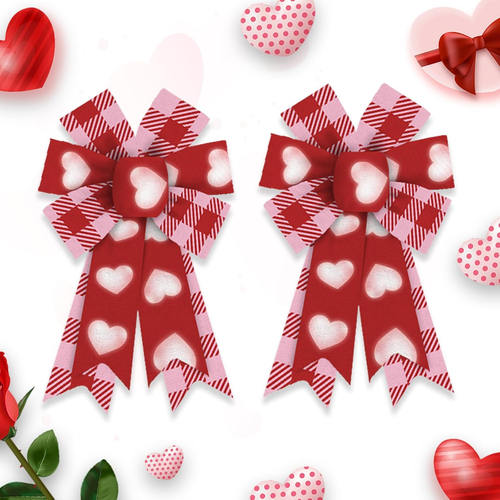 2 Pieces Valentines Bows for Wreath, Valentine'S Day Wreath Bows Red Buffalo Pla - Picture 8 of 12