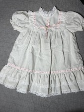 Vintage 80s JC Penney Girls Dress SZ 5 White Gray Pinstripe Pink Accents Lace