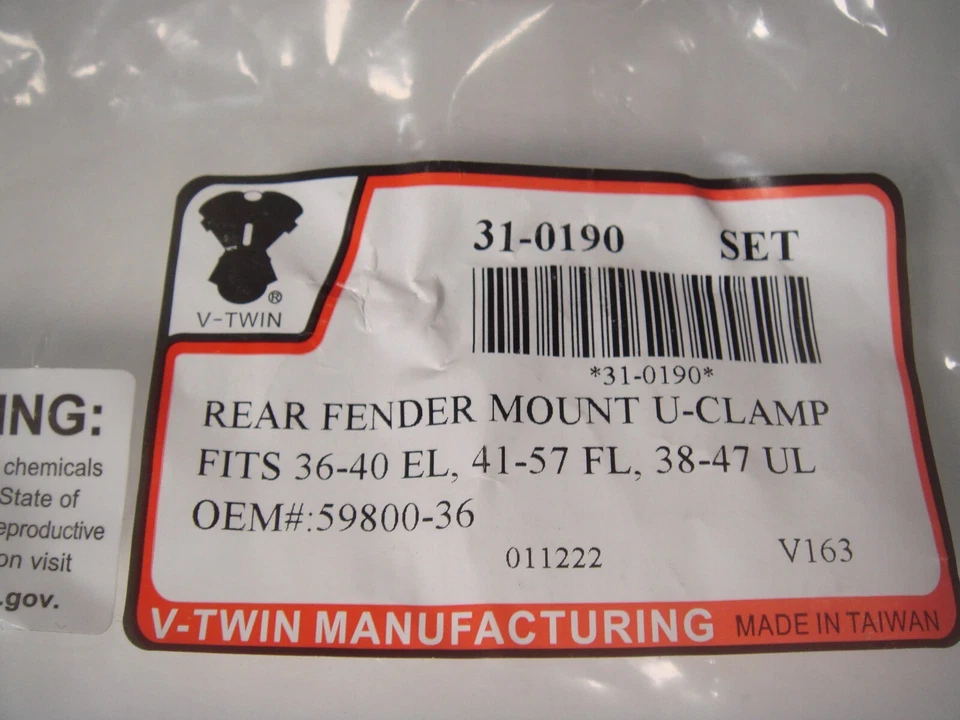 Harley Rear Fender Mount Set UL EL FL U-Clamp Chrome 59800-36  V-Twin 31-0190 N9 - Image 4 of 4