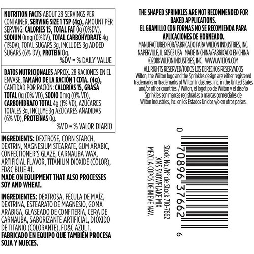 Copos de nieve perlados salpicaduras altas mezcla decoraciones 4 oz Wilton Navidad - Imagen 3 de 3