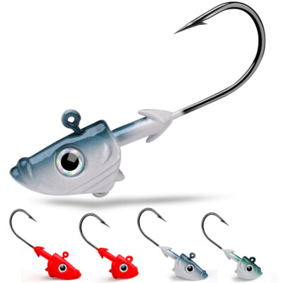 5Pcs Swimbait Jig Heads Lead Jigs Fishing Hooks 3D Eyes Bass