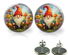 Cartoonish Garden Gnome Neon Colors Fantasy Garden Gnome Lover Stud Earrings