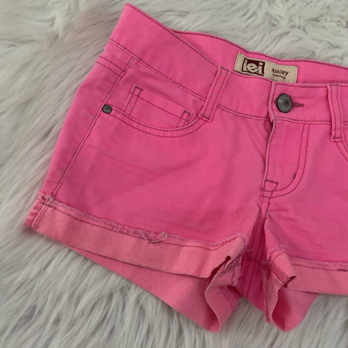 lei ashley low rise shorts hot pants neon pink size 3 stretch