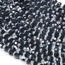 6X4MM Black Tourmaline Gemstone Grd AAA Faceted Rondelle 15 inch 80016906-D348 